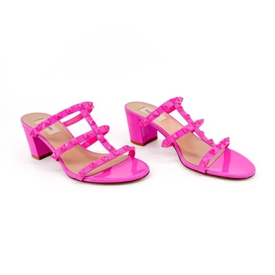Sandalias Valentino Garavani Rockstud Slide Mule Talla 38.5 EE. UU. 8.5 Rosa Tacón Bloque Foto 1 de 4