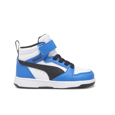 Zapatillas informales PUMA Rebound V6 Mid sin cordones para niños pequeños negras, azules, blancas Foto 1 de 4
