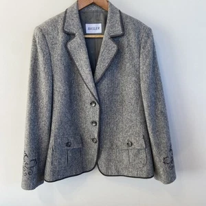 Basler Grey Virgin Wool Silk Blend Blazer Jacket Pockets Lined Size 40 AU 14 - Picture 1 of 11