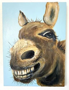 Original Acrylic Canvas Painting Funny Donkey Face Portrait by ili - Picture 1 of 7