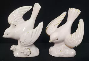 Pair of Ceramic Lavender Love Birds Doves Gold trim Made in Japan #10 Vintage. - Picture 1 of 5