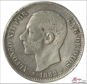 España Alfonso XII 5 pesetas 1882 (*18*82) MSM Ag. MBC / VF - Bild 1 von 2