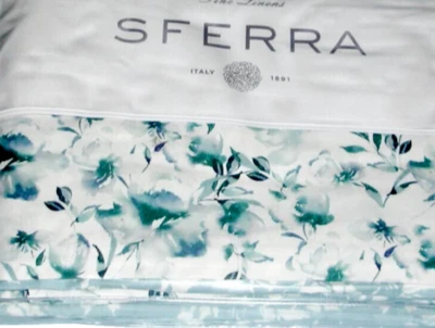 Funda Nórdica Sferra Duchesse Queen Azul Cadete Floral Algodón Satén Reversible Nueva Foto 1 de 4