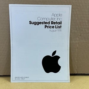 AOÛT 1978 _ Liste de prix de détail suggérée _ Ordinateur Apple _ Il y a 45+ ans - Photo 1/7