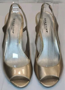 Reaction Kenneth Cole Slingback Open Toe Gold Heels Size 7M - Picture 1 of 13