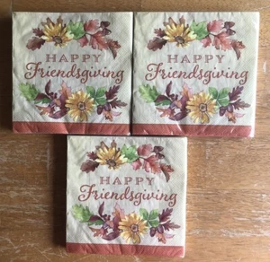 3 Packs Happy Friendsgiving Fall Festivities 16 Ct Luncheon Napkins Thanksgiving - Picture 1 of 6