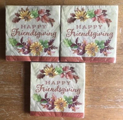 3 Packs Happy Friendsgiving Fall Festivities 16 Ct Luncheon Napkins Thanksgiving - Image 1 of 4