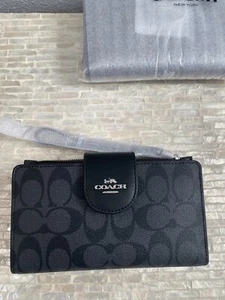 Coach Tech Wallet In Colorblock Signature Canvas Silver/Graphite/Black C2874 - Picture 1 of 10