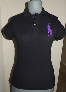 Polo Ralph Lauren Damen schmale Polo-Stiefel schwarz mit lila Pony Größe Small neu mit Etikett - Bild 1 von 5