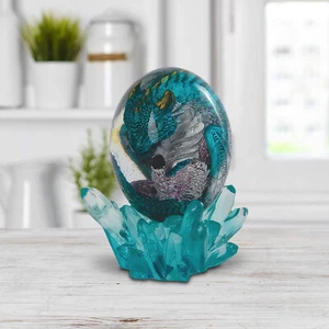 5"H Blue Dragon in Arcylic Egg with Faux Crystal Figurine Home Decor Unique Gift - Picture 1 of 1