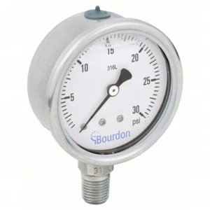 Bourdon 0 - 30psi Pressure Gauge Silver BH1 Filled 1/4" Inlet MEX3-D51.H17/0133 - Picture 1 of 7