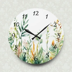 Acrylic Wall Clock Floral Foliage Green White Design 311 Nature - Picture 1 of 16