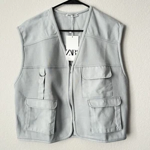 Neu Zara Multi Pocket grau Oversized Utility Weste 0085/019 Medium-Large - Bild 1 von 11
