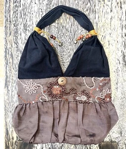 Handmade Bucket BINGLE Handbag BOHO Shimmering Satin Embroidered SEQUIN SMALL - Picture 1 of 6