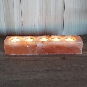 Himalayan Salt 5 Holes Tealight Candle Holder 12"x2.5"x2" Home Decor Soothing - Picture 1 of 1