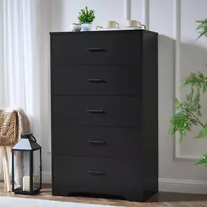 Black Dresser for Bedroom, 5 Drawer Dressers & Chests of Drawers, Modern Wood Dr - Picture 1 of 12