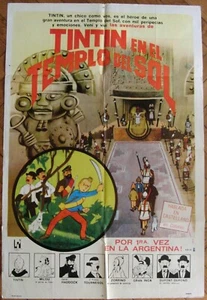 1969 TINTIN ET LE TEMPLE DU SOLEIL Mega Rare Ed. 1SH MOVIE POSTER - Picture 1 of 4