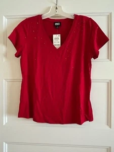 Inc International Concepts Top V-Neck Sz Petite PS Red Embellished NWT - Picture 1 of 2