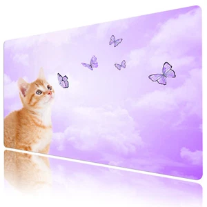 Cute Cat Mouse Pad Purple Butterfly Desk Mat for Keyboard and Mouse Desk Pad - Picture 1 of 6