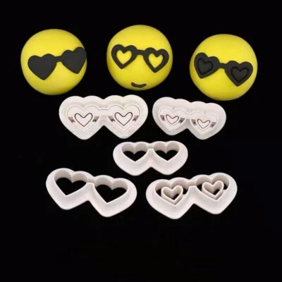 7pcs Set Love Heart Shape Sunglasses Sugarcraft Fondant Cookie Embosser Cutters - Image 1 of 2