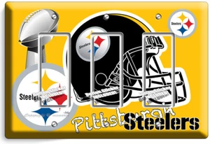 PITTSBURGH STEELERS FOOTBALL TEAM LOGO 3GFI LIGHT SWITCH WALL PLATE MAN CAVE ART - Picture 1 of 1