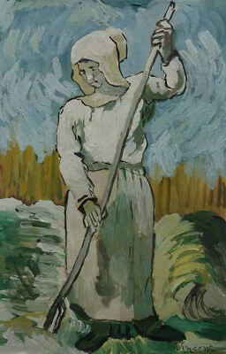 Rare unique painting, Woman in Rural landscape, signed Vincent van Gogh - Image 1 of 4