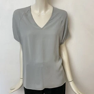 Helmut Lang Tshirt Top Grey Dolman Sleeve V Neck Small Satin Front Minimal - Picture 1 of 11
