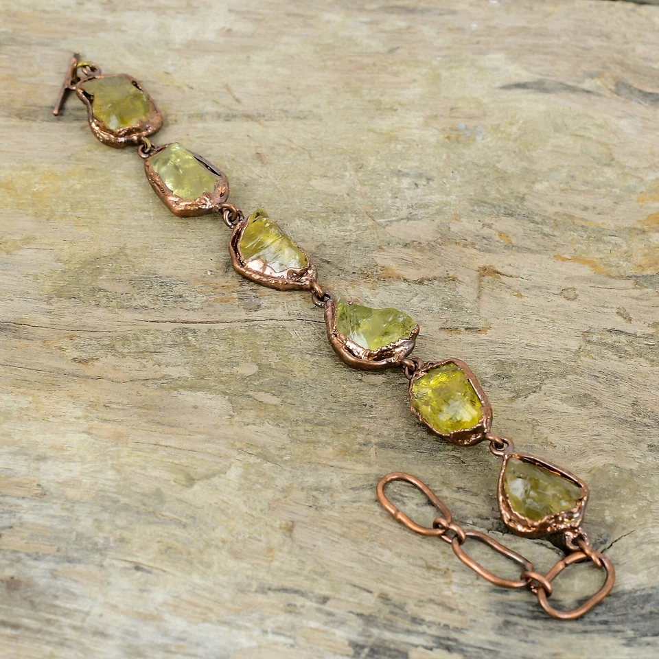 Citrine Rough Copper Gift For Love Electroformed Chain Adjustable Bracelet 6.0" - Image 1 of 4