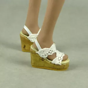1/6 Scale Phicen, TBLeague, NT - Female White Lace Strap Sling-Back Wedge Shoes - Picture 1 of 4