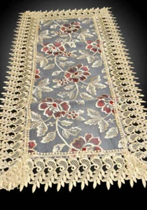 Embroidered Floral Design Beige Table Runner - Picture 1 of 4