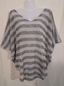 Womens Rusty Poncho Loose Knit Blouse Grey off white colour beach boho size 8 - Picture 1 of 7