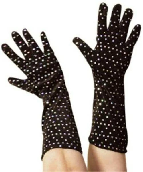 Guantes largos de terciopelo negro de 13' con lunares plateados disfraz aleta Foto 1 de 1