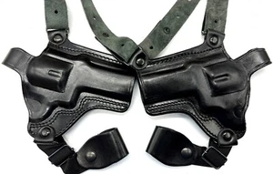 Black Leather Dual 2-GUN Double Shoulder Holster for 4" TAURUS TRACKER 627 - Picture 1 of 8