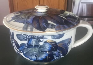 Antique England Flow Blue & Gold Floral Hibiscus Chamber Pot With Matching Lid - Picture 1 of 21