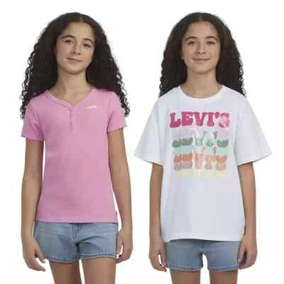 Pack de 2 camisetas gráficas Levi's para niñas talla XL 14/16 rosa Foto 1 de 4