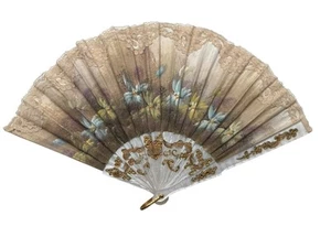 Vintage Floral Flowers Hand Fan 1950-60’s Multicolor Intricate Celluloid - Picture 1 of 9