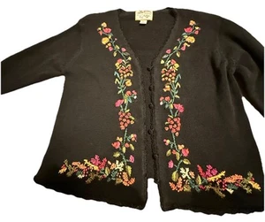 Vintage Heirloom Collectibles Embroidered Cardigan 1997 Black -Size L. Flaw - Picture 1 of 18
