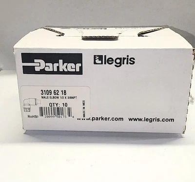 Pack of 10 Legris 3109 62 18 Fittings 1/2" TUBE X 3/8" NPTM 90 deg Elbow - Image 1 of 2