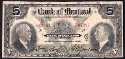 Canada Bank Of Montreal 1931 $5 Five Dollar Banknote 667397 - Image 1 of 2