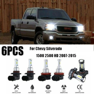8000K LED Headlights +Fog Bulbs Kit For Chevy Silverado 1500 2500 2007-2015 - Image 1 of 4