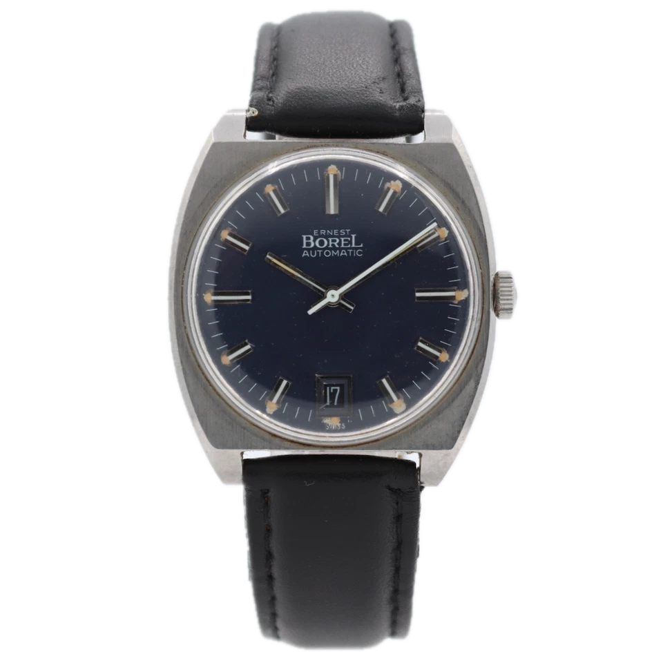Reloj Pulsera Automático Hombre Vintage 34mm Ernest Borel Azul Fecha Acero Suizo Foto 1 de 4