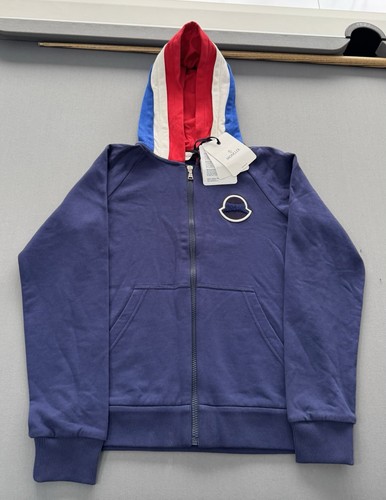 Moncler Cardigan Felpa con Cappuccio Età 14 19” PTP Blu Nuovo Autentico