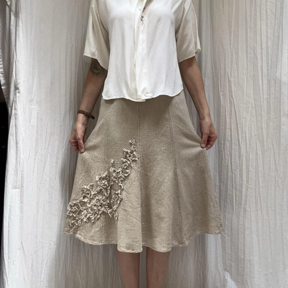 Cream Tan Low Rise Midi Skirt Vintage Y2K Coldwater Creek Size XS Cottagecore - Image 1 of 4