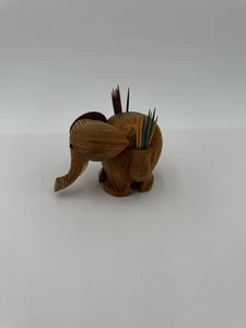 Toothpick Holder Wooden Elephant Handcrafted Dispenser 1970's Kitchy Retro 4x6" - Picture 1 of 6