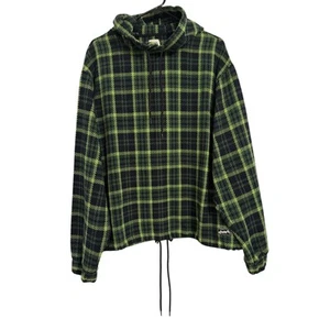 Zara Denimwear Men's Hooded Wool Blend Kelly Green Neon Plaid Pullover Lg/XL - Picture 1 of 15