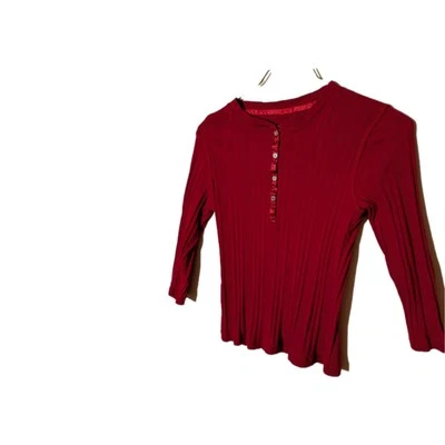 Henley rojo brillante Gloria Vanderbilt para mujer manga 3/4 talla pequeña Foto 1 de 3