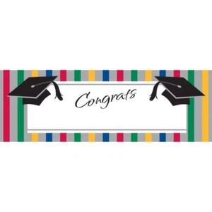 Graduation Stripes Giant Banner 60" x 20" Plastic Graduation Decoration - Picture 1 of 1