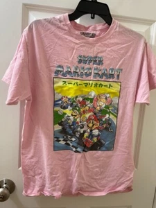 Super Nintendo T-Shirt Sz Medium Mario Kart Graphic Print Cotton Pink Gamer - Picture 1 of 7