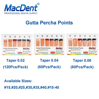 MacDent Dental Gutta Percha Points Endodontic Root Canal Taper 0.02/0.04/0.06 - Image 1 of 4