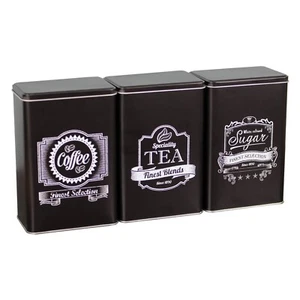 Set of 3 Tea Coffee Sugar Kitchen Storage Canisters Metal Jar Pot Containers Tin - Picture 1 of 8